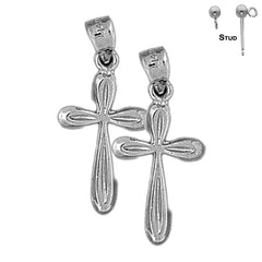 Sterling Silver 29mm Latin Cross Earrings (White or Yellow Gold Plated)