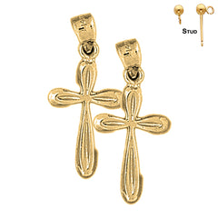 Sterling Silver 29mm Latin Cross Earrings (White or Yellow Gold Plated)