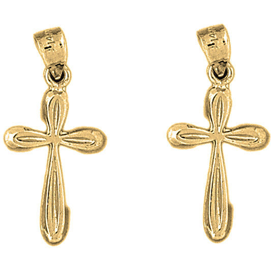 Yellow Gold-plated Silver 29mm Latin Cross Earrings