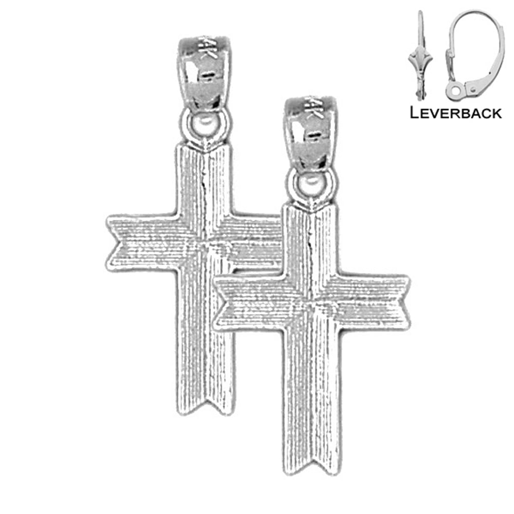 Sterling Silver 27mm Latin Cross Earrings (White or Yellow Gold Plated)