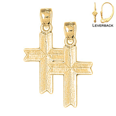 Sterling Silver 27mm Latin Cross Earrings (White or Yellow Gold Plated)