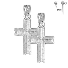 Sterling Silver 27mm Latin Cross Earrings (White or Yellow Gold Plated)