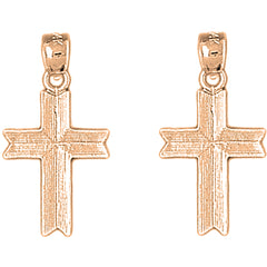 14K or 18K Gold 27mm Latin Cross Earrings