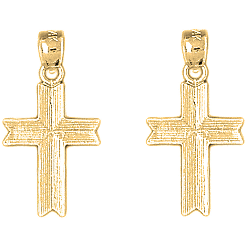 Yellow Gold-plated Silver 27mm Latin Cross Earrings