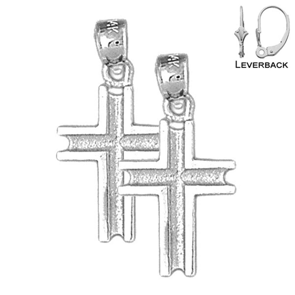 Sterling Silver 26mm Latin Cross Earrings (White or Yellow Gold Plated)