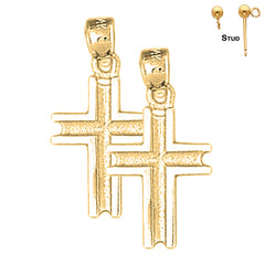 Sterling Silver 26mm Latin Cross Earrings (White or Yellow Gold Plated)