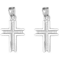 Sterling Silver 26mm Latin Cross Earrings
