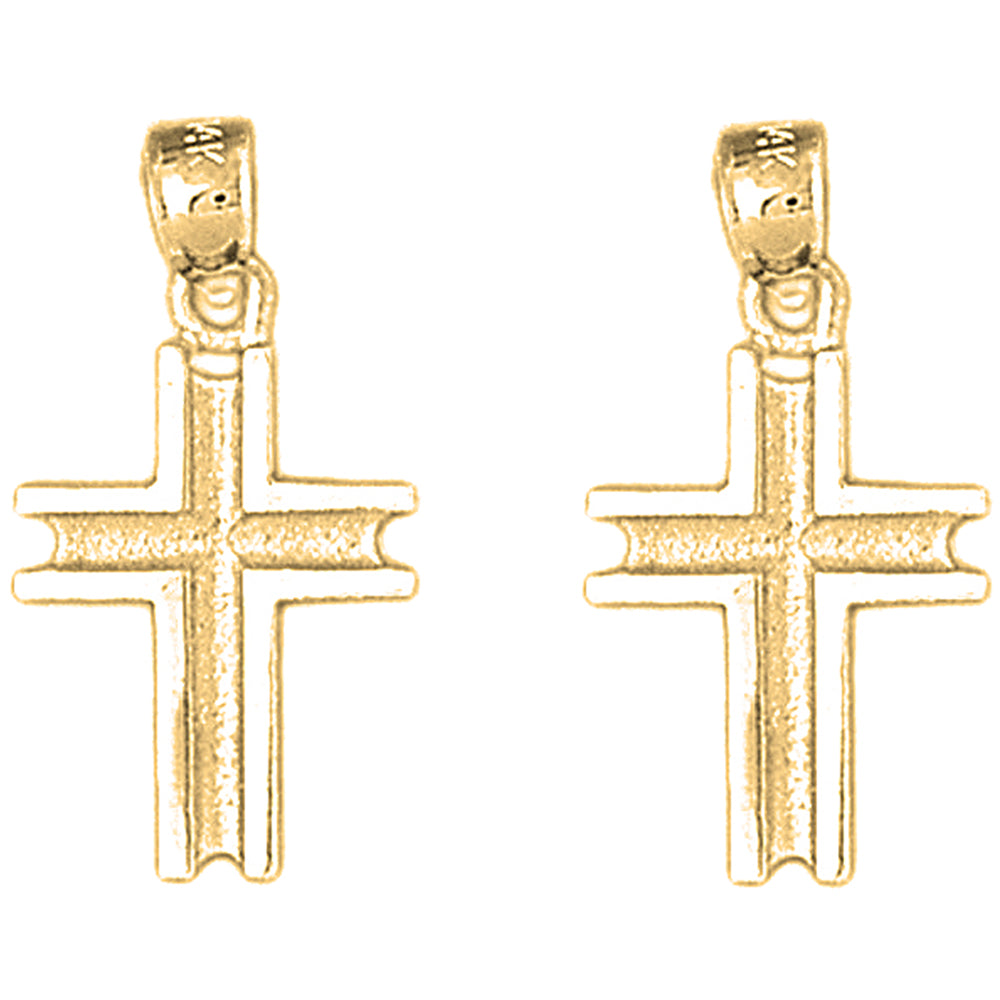 Yellow Gold-plated Silver 26mm Latin Cross Earrings