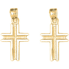 Yellow Gold-plated Silver 26mm Latin Cross Earrings