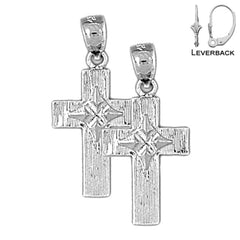 Pendientes de cruz latina de plata de ley de 27 mm (chapados en oro blanco o amarillo)