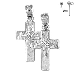 Pendientes de cruz latina de plata de ley de 27 mm (chapados en oro blanco o amarillo)