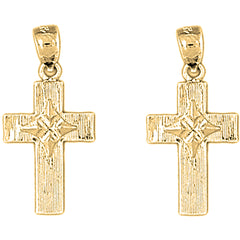 Yellow Gold-plated Silver 27mm Latin Cross Earrings