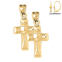 Sterling Silver 27mm Latin Cross Earrings (White or Yellow Gold Plated)