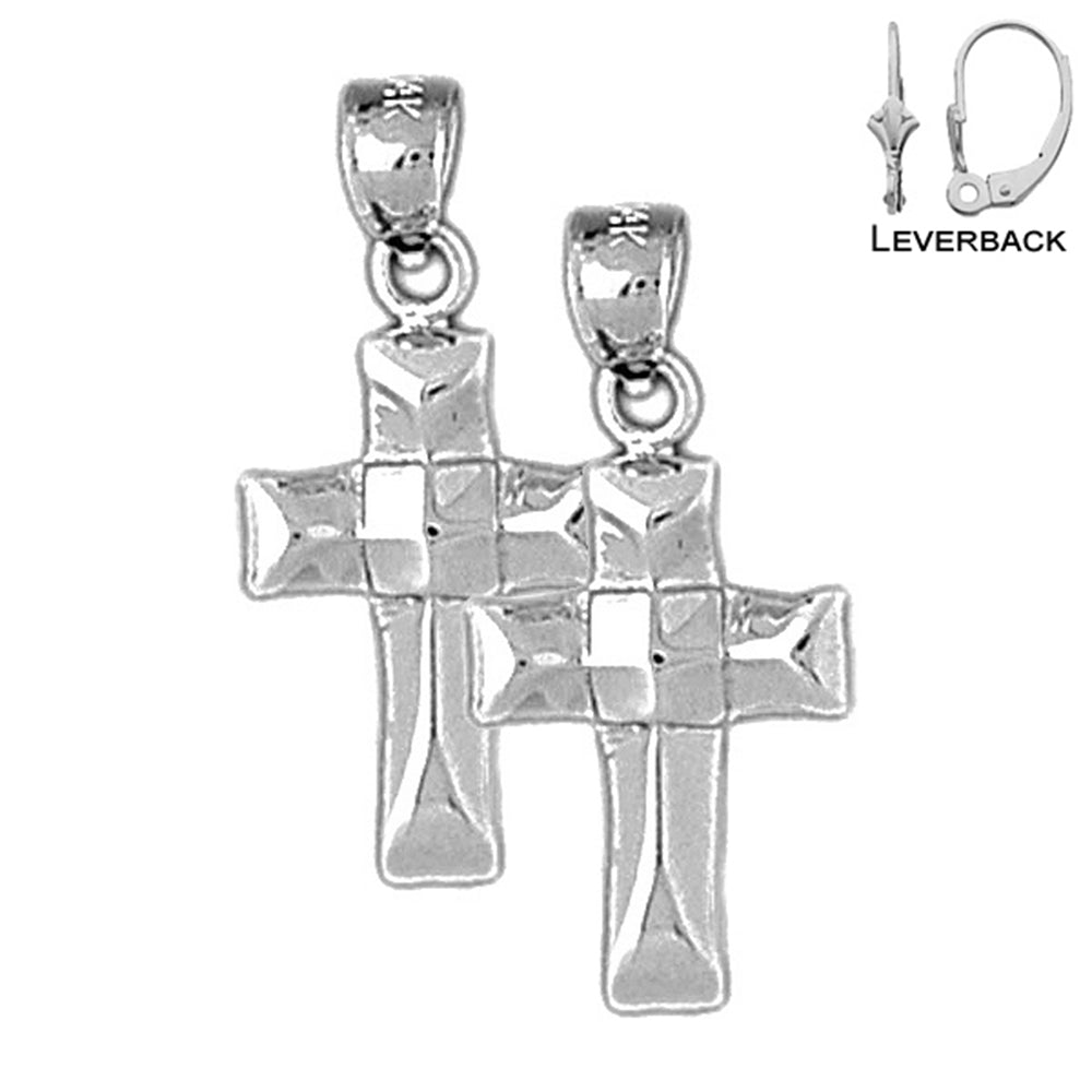 Pendientes de cruz latina de plata de ley de 27 mm (chapados en oro blanco o amarillo)