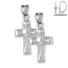Sterling Silver 27mm Latin Cross Earrings (White or Yellow Gold Plated)