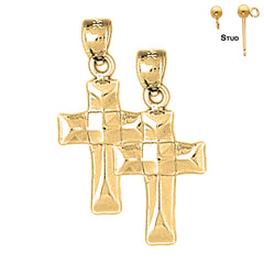 Sterling Silver 27mm Latin Cross Earrings (White or Yellow Gold Plated)