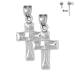 27 mm große lateinische Kreuz-Ohrringe aus Sterlingsilber (weiß- oder gelbvergoldet)