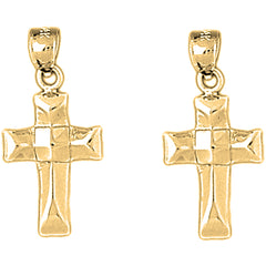 Yellow Gold-plated Silver 27mm Latin Cross Earrings