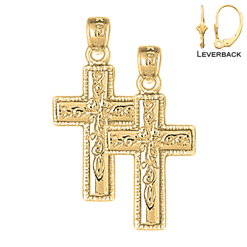 14K oder 18K Gold Weinreben-Kreuz-Ohrringe