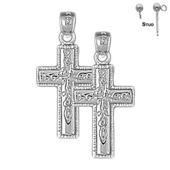 Sterling Silver 27mm Vine Cross Earrings (White or Yellow Gold Plated)