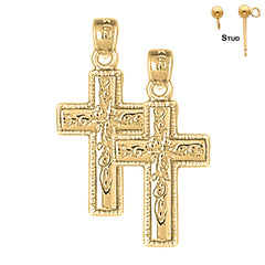 Sterling Silver 27mm Vine Cross Earrings (White or Yellow Gold Plated)