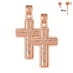 14K or 18K Gold Vine Cross Earrings