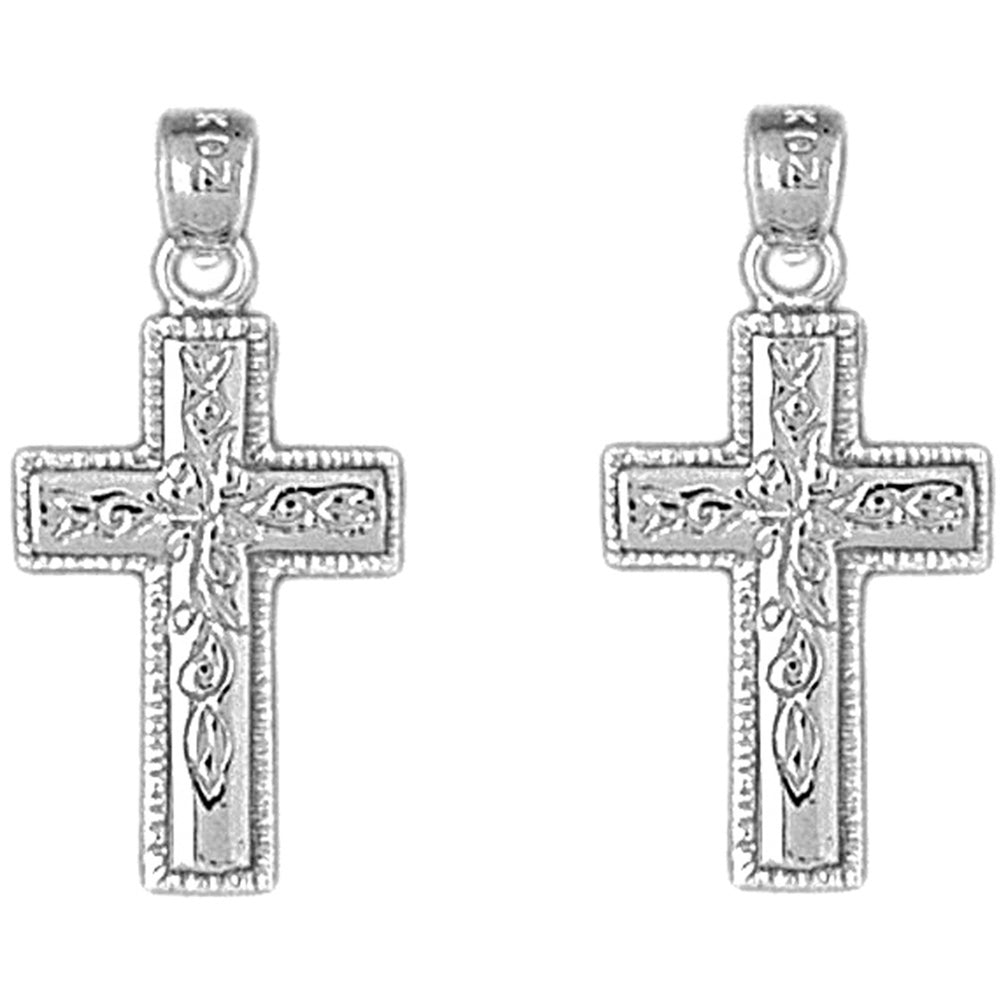 Sterling Silver 27mm Vine Cross Earrings