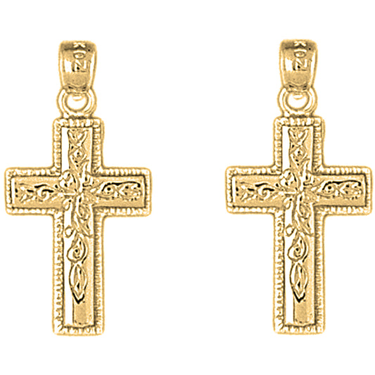 Yellow Gold-plated Silver 27mm Vine Cross Earrings