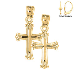 Sterling Silver 25mm Budded Cross Earrings (White or Yellow Gold Plated)