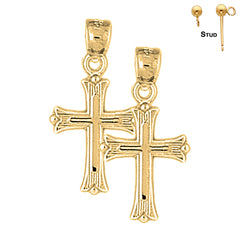 Sterling Silver 25mm Budded Cross Earrings (White or Yellow Gold Plated)