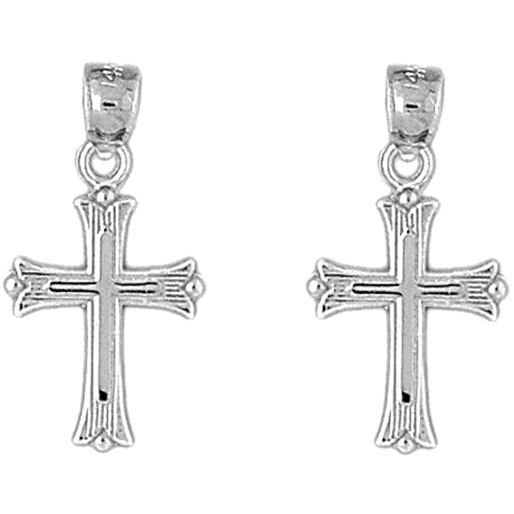 Sterling Silver 25mm Budded Cross Earrings