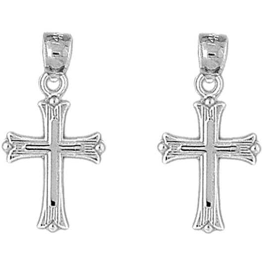 Sterling Silver 25mm Budded Cross Earrings