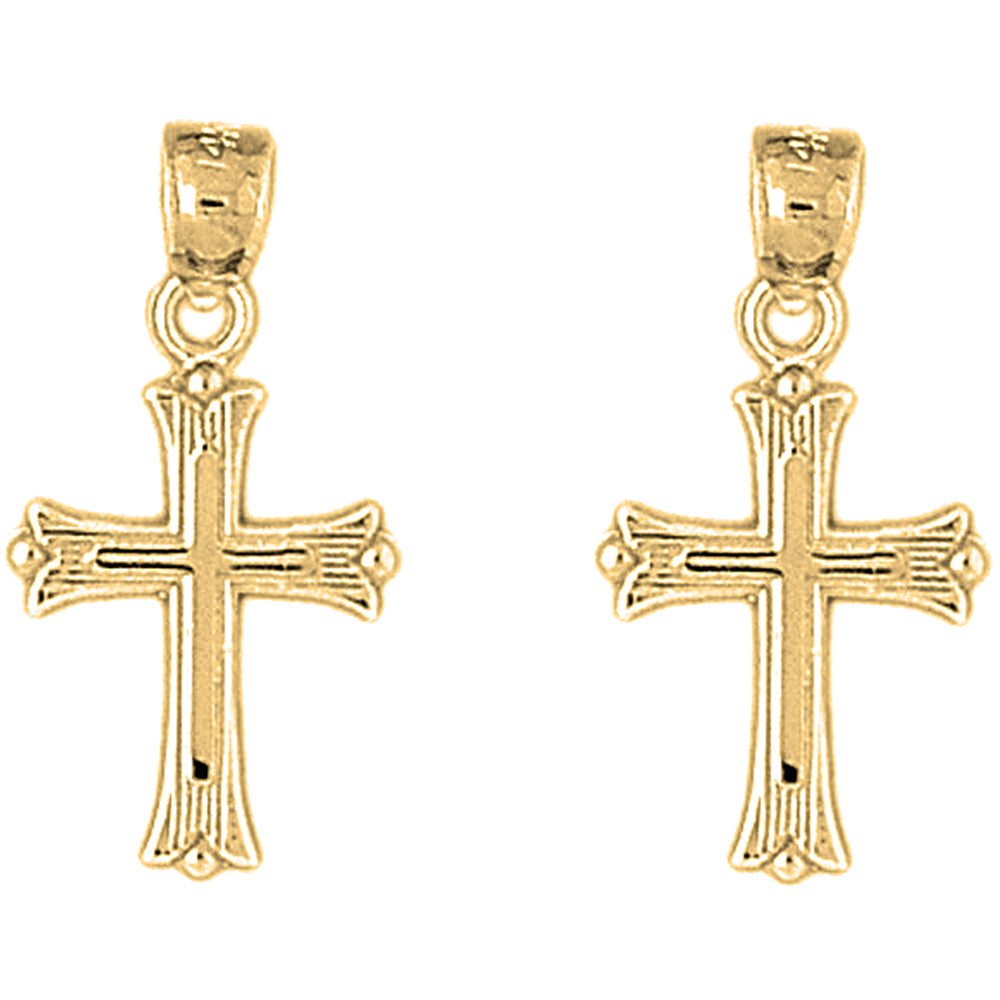 Yellow Gold-plated Silver 25mm Budded Cross Earrings