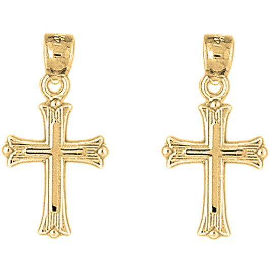 Yellow Gold-plated Silver 25mm Budded Cross Earrings
