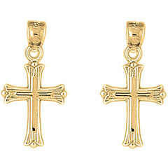 14K or 18K Gold 25mm Budded Cross Earrings