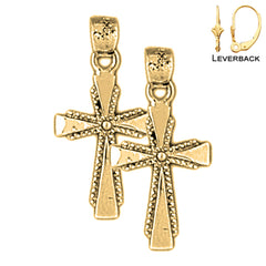 Sterling Silver 23mm Latin Cross Earrings (White or Yellow Gold Plated)