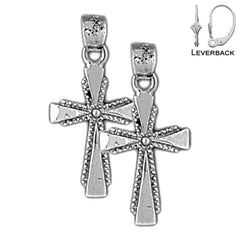 Sterling Silver 23mm Latin Cross Earrings (White or Yellow Gold Plated)