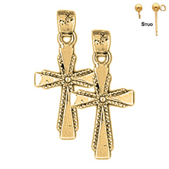 Sterling Silver 23mm Latin Cross Earrings (White or Yellow Gold Plated)
