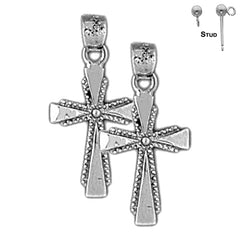 Sterling Silver 23mm Latin Cross Earrings (White or Yellow Gold Plated)