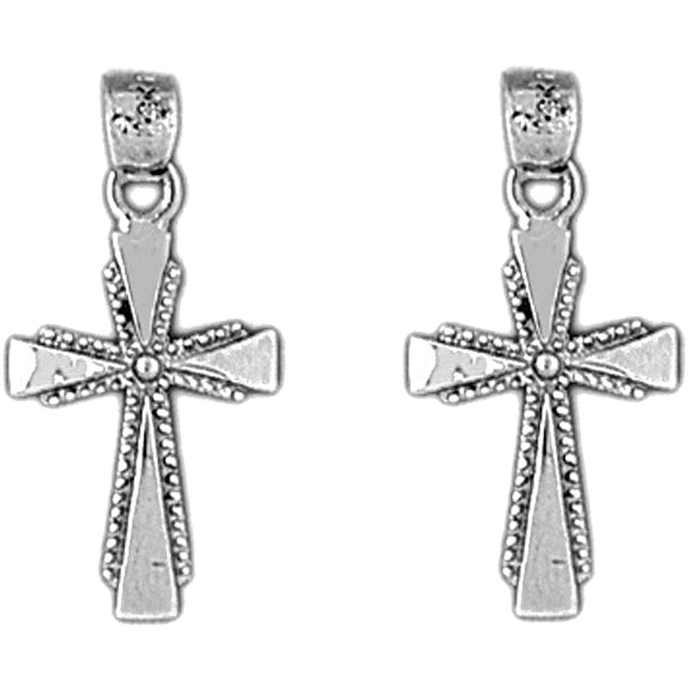 Sterling Silver 23mm Latin Cross Earrings