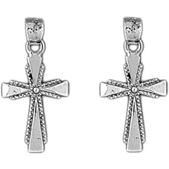 Sterling Silver 23mm Latin Cross Earrings