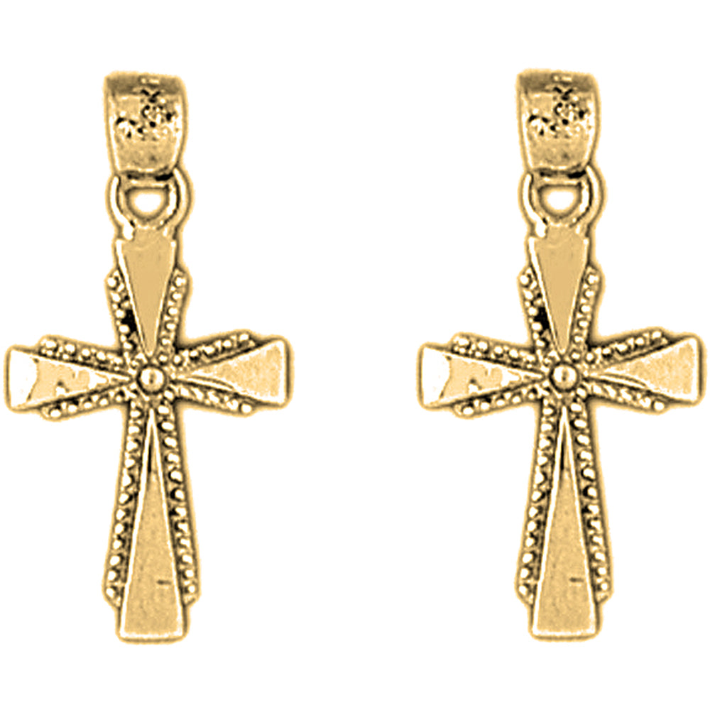 Yellow Gold-plated Silver 23mm Latin Cross Earrings