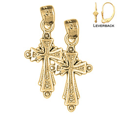 Sterling Silver 24mm Budded Cross Earrings (White or Yellow Gold Plated)