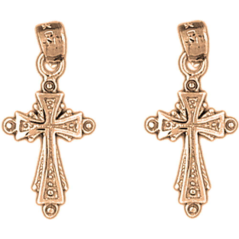 14K or 18K Gold 24mm Budded Cross Earrings