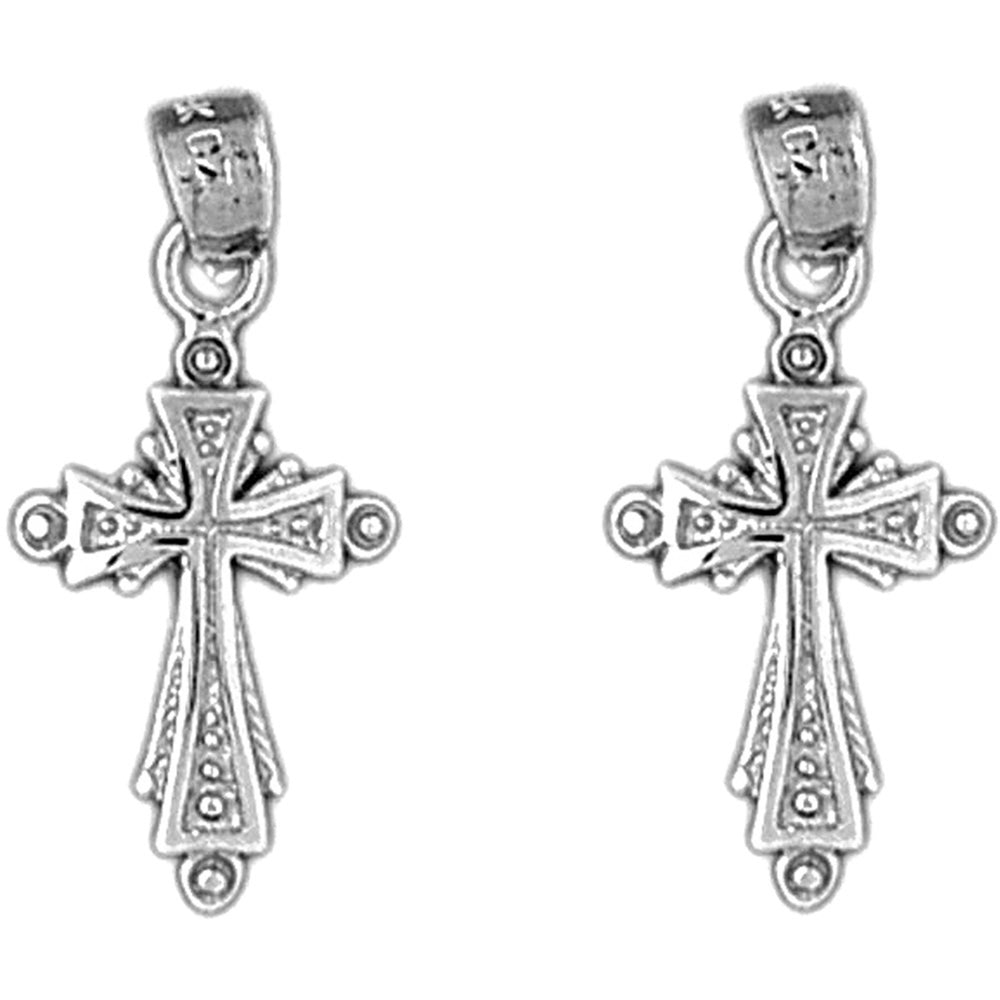 Sterling Silver 24mm Budded Cross Earrings