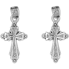 Sterling Silver 24mm Budded Cross Earrings