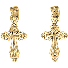 Yellow Gold-plated Silver 24mm Budded Cross Earrings