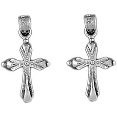 Sterling Silver 23mm Budded Cross Earrings