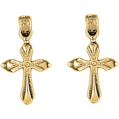 Yellow Gold-plated Silver 23mm Budded Cross Earrings