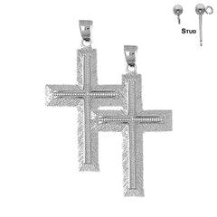 Pendientes de cruz latina de plata de ley de 58 mm (chapados en oro blanco o amarillo)